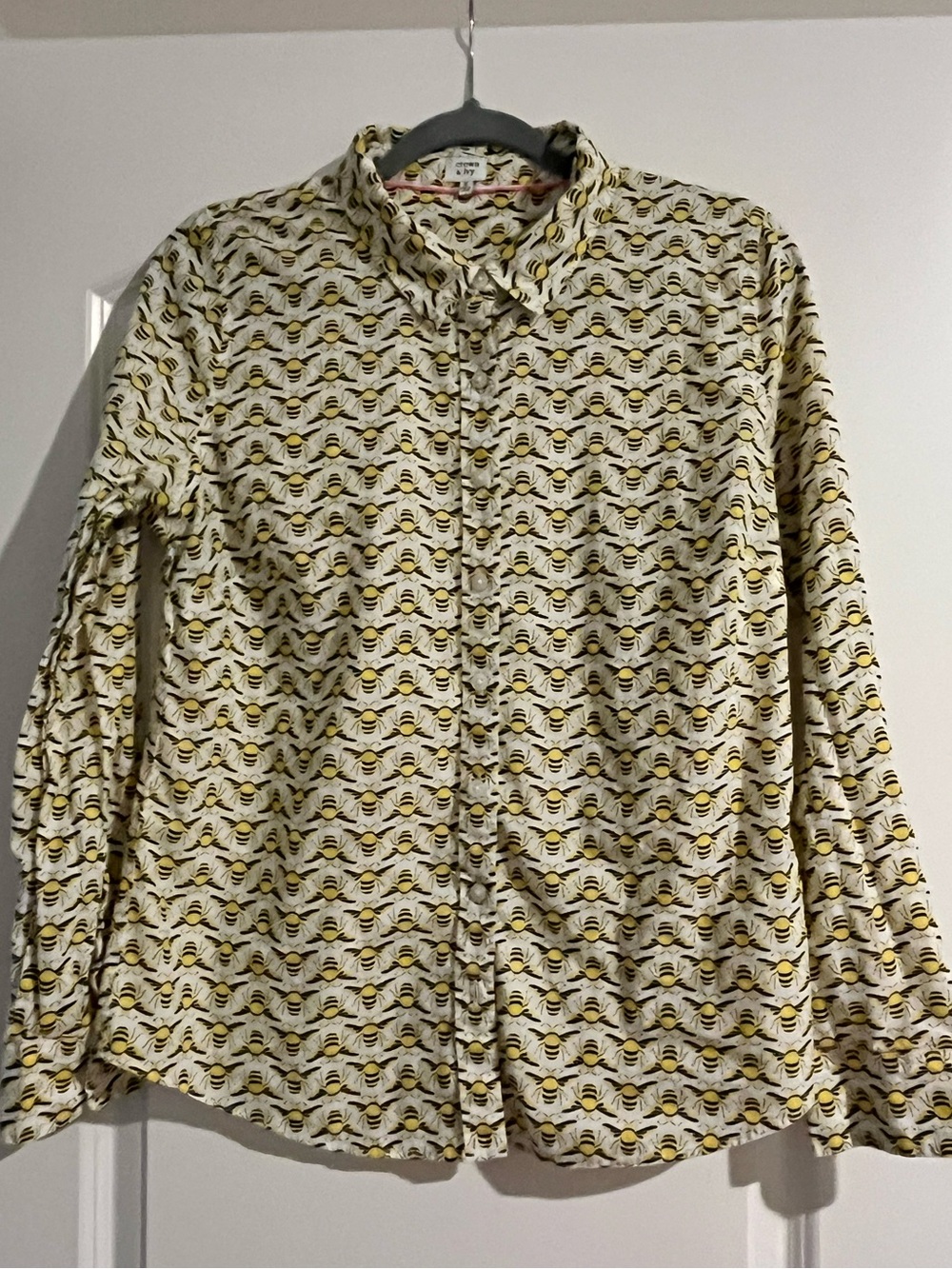 Bumblebee All Over Print Women’s Button Front Long Sleeve Collared Shirt Top M.
